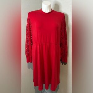 Vibrant red size 3(X) Torrid lace detail long-sleeved dress